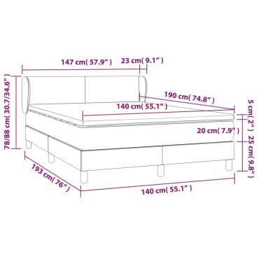 vidaXL Κρεβάτι Boxspring με Στρώμα Σκούρο Γκρι 140x190 εκ. Υφασμάτινο