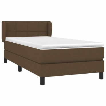 vidaXL Κρεβάτι Boxspring με Στρώμα Σκούρο Καφέ 90x200cm Υφασμάτινο 1 τεμ. - Μονό