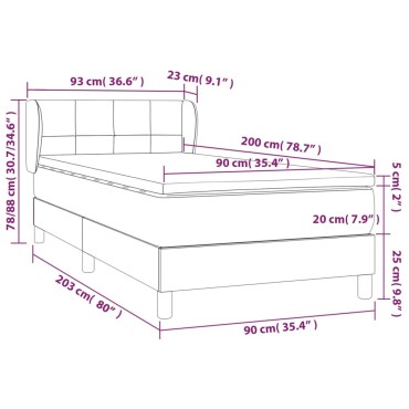 vidaXL Κρεβάτι Boxspring με Στρώμα Σκούρο Καφέ 90x200cm Υφασμάτινο 1 τεμ. - Μονό