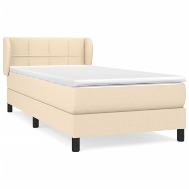 vidaXL Κρεβάτι Boxspring με Στρώμα Κρεμ 100 x 200 εκ. Υφασμάτινο