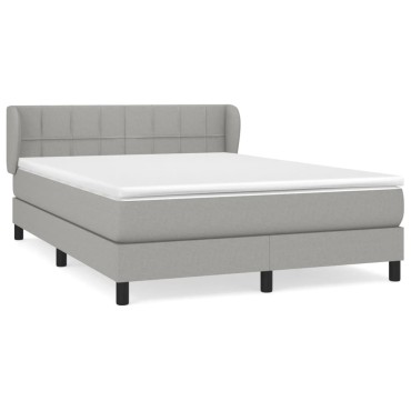 vidaXL Κρεβάτι Boxspring με Στρώμα Ανοιχτό Γκρι 140x190cm Υφασμάτινο 1 τεμ. - Μονό
