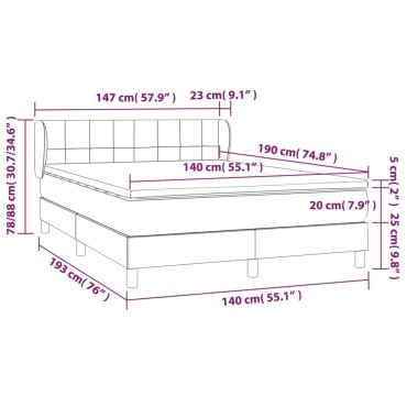 vidaXL Κρεβάτι Boxspring με Στρώμα Ανοιχτό Γκρι 140x190 εκ. Υφασμάτινο