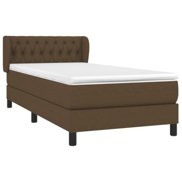 vidaXL Κρεβάτι Boxspring με Στρώμα Σκούρο Καφέ 90x190 εκ. Υφασμάτινο