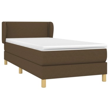 vidaXL Κρεβάτι Boxspring με Στρώμα Σκούρο Καφέ 90x200 εκ. Υφασμάτινο