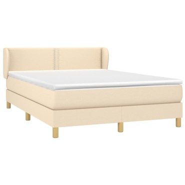 vidaXL Κρεβάτι Boxspring με Στρώμα Κρεμ 140x200 εκ. Υφασμάτινο