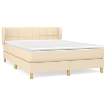 vidaXL Κρεβάτι Boxspring με Στρώμα Κρεμ 140x200 εκ. Υφασμάτινο