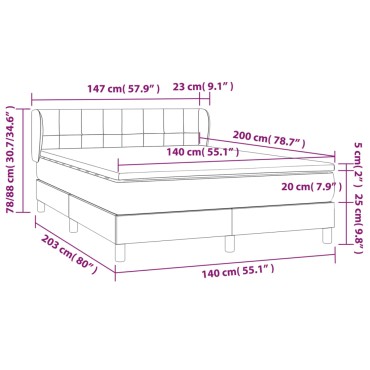 vidaXL Κρεβάτι Boxspring με Στρώμα Κρεμ 140x200 εκ. Υφασμάτινο