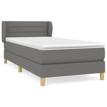vidaXL Κρεβάτι Boxspring με Στρώμα Σκούρο Γκρι 90x190 εκ. Υφασμάτινο