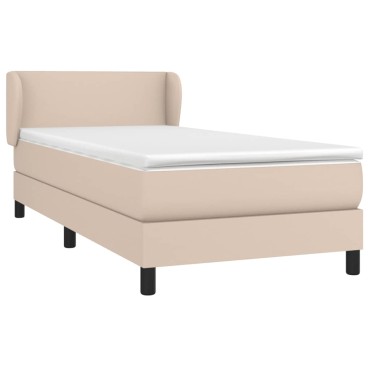 vidaXL Κρεβάτι Boxspring με Στρώμα Καπουτσίνο 90x200εκ.από Συνθ. Δέρμα