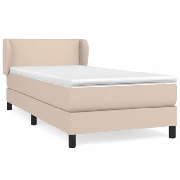 vidaXL Κρεβάτι Boxspring με Στρώμα Καπουτσίνο 90x200εκ.από Συνθ. Δέρμα