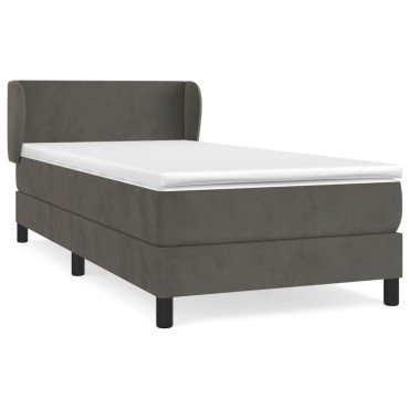 vidaXL Κρεβάτι Boxspring με Στρώμα Σκούρο Γκρι 90x200 εκ. Βελούδινο