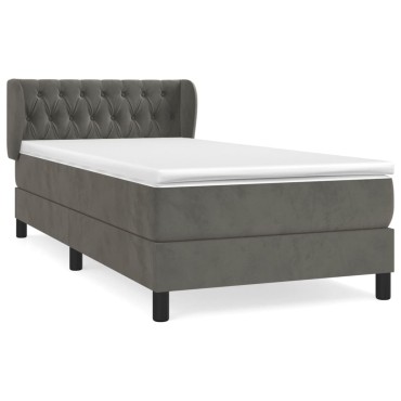 vidaXL Κρεβάτι Boxspring με Στρώμα Σκούρο Γκρι 90x200 εκ. Βελούδινο