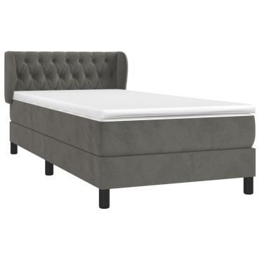 vidaXL Κρεβάτι Boxspring με Στρώμα Σκούρο Γκρι 90x200 εκ. Βελούδινο