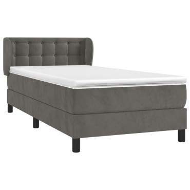 vidaXL Κρεβάτι Boxspring με Στρώμα Σκούρο Γκρι 90x200 εκ. Βελούδινο