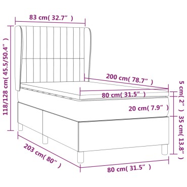 vidaXL Κρεβάτι Boxspring με Στρώμα Κρεμ 80x200cm Υφασμάτινο 1 τεμ. - Μονό