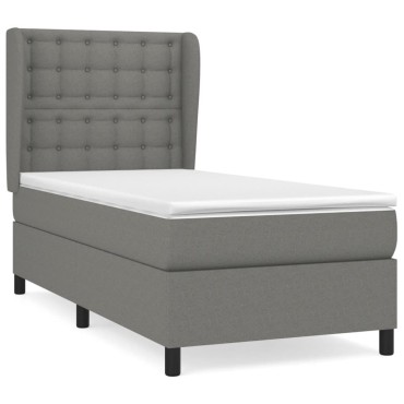 vidaXL Κρεβάτι Boxspring με Στρώμα Σκούρο Γκρι 90x190 εκ. Υφασμάτινο