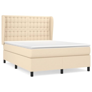 vidaXL Κρεβάτι Boxspring με Στρώμα Κρεμ 140x200 εκ. Υφασμάτινο