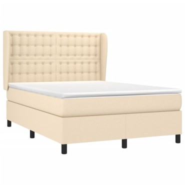 vidaXL Κρεβάτι Boxspring με Στρώμα Κρεμ 140x200 εκ. Υφασμάτινο