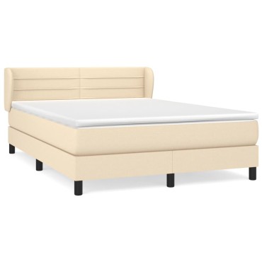 vidaXL Κρεβάτι Boxspring με Στρώμα Κρεμ 140x190 εκ. Υφασμάτινο