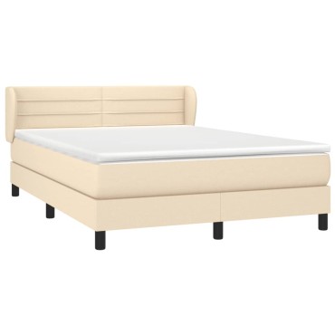vidaXL Κρεβάτι Boxspring με Στρώμα Κρεμ 140x190 εκ. Υφασμάτινο