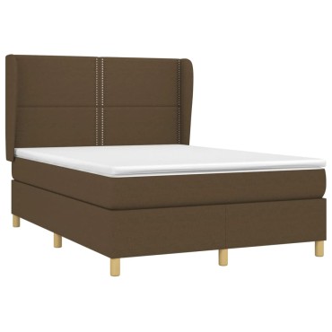 vidaXL Κρεβάτι Boxspring με Στρώμα Σκούρο Καφέ 140x200 εκ Υφασμάτινο