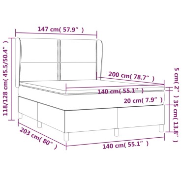 vidaXL Κρεβάτι Boxspring με Στρώμα Σκούρο Καφέ 140x200 εκ Υφασμάτινο