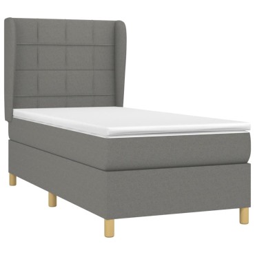 vidaXL Κρεβάτι Boxspring με Στρώμα Σκούρο Γκρι 90x190 εκ. Υφασμάτινο