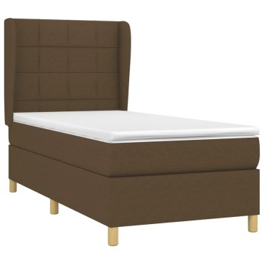 vidaXL Κρεβάτι Boxspring με Στρώμα Σκούρο Καφέ 100x200 εκ. Υφασμάτινο