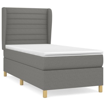 vidaXL Κρεβάτι Boxspring με Στρώμα Σκούρο Γκρι 90x200 εκ. Υφασμάτινο