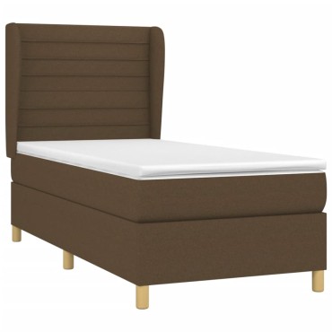 vidaXL Κρεβάτι Boxspring με Στρώμα Σκούρο Καφέ 100x200 εκ. Υφασμάτινο