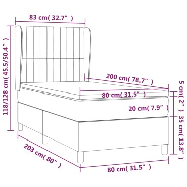 vidaXL Κρεβάτι Boxspring με Στρώμα Κρεμ 80x200cm Υφασμάτινο 1 τεμ. - Μονό