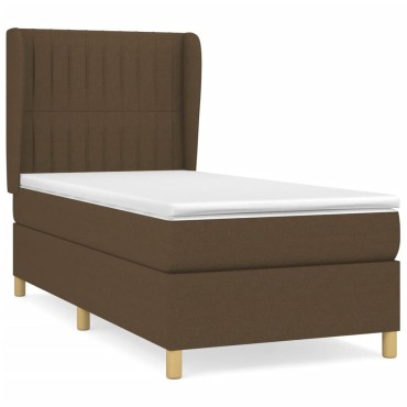 vidaXL Κρεβάτι Boxspring με Στρώμα Σκούρο Καφέ 100x200 εκ. Υφασμάτινο