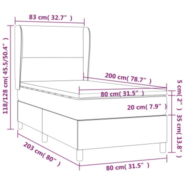 vidaXL Κρεβάτι Boxspring με Στρώμα Σκούρο Γκρι 80x200 εκ. Βελούδινο