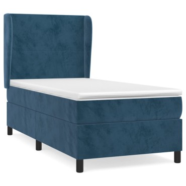 vidaXL Κρεβάτι Boxspring με Στρώμα Σκούρο Μπλε 90x190 εκ. Βελούδινο