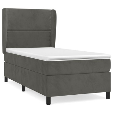 vidaXL Κρεβάτι Boxspring με Στρώμα Σκούρο Γκρι 90x190 εκ. Βελούδινο