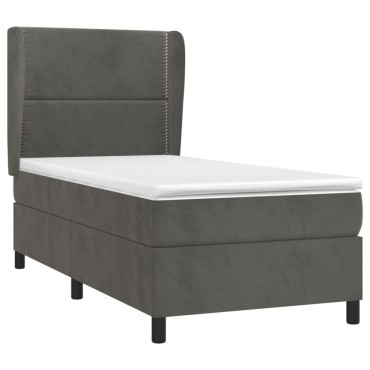 vidaXL Κρεβάτι Boxspring με Στρώμα Σκούρο Γκρι 90x190 εκ. Βελούδινο