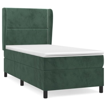 vidaXL Κρεβάτι Boxspring με Στρώμα Σκούρο Πράσινο 90x190 εκ. Βελούδινο