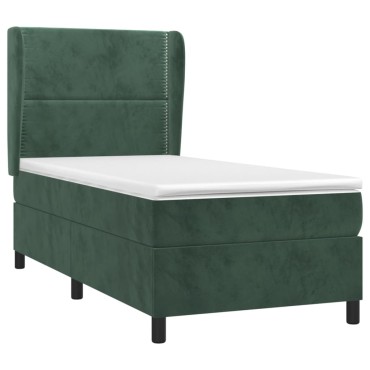 vidaXL Κρεβάτι Boxspring με Στρώμα Σκούρο Πράσινο 90x190 εκ. Βελούδινο