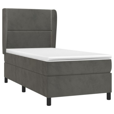 vidaXL Κρεβάτι Boxspring με Στρώμα Σκούρο Γκρι 90x200 εκ. Βελούδινο