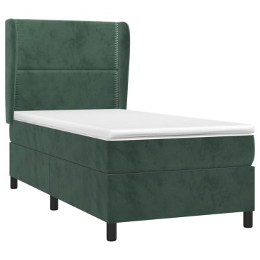 vidaXL Κρεβάτι Boxspring με Στρώμα Σκούρο Πράσινο 90x200 εκ. Βελούδινο