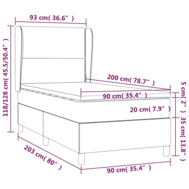 vidaXL Κρεβάτι Boxspring με Στρώμα Σκούρο Πράσινο 90x200 εκ. Βελούδινο