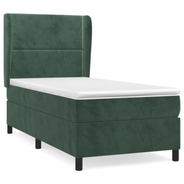 vidaXL Κρεβάτι Boxspring με Στρώμα Σκούρο Πράσινο 100x200εκ. Βελούδινο