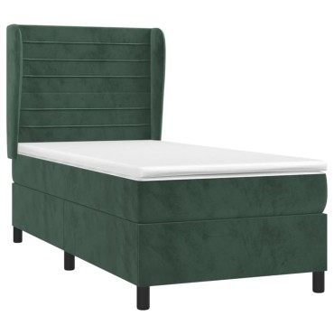 vidaXL Κρεβάτι Boxspring με Στρώμα Σκούρο Πράσινο 100x200εκ. Βελούδινο