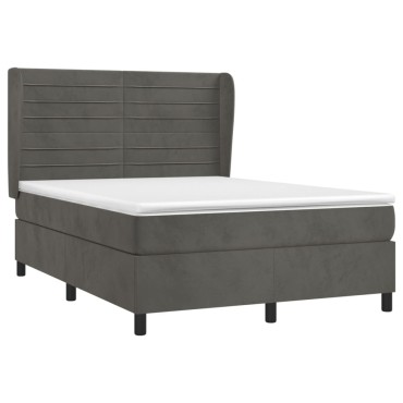 vidaXL Κρεβάτι Boxspring με Στρώμα Σκούρο Γκρι 140x190 εκ. Βελούδινο