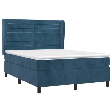 vidaXL Κρεβάτι Boxspring με Στρώμα Σκούρο Μπλε 140x190 εκ. Βελούδινο