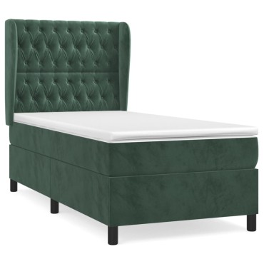 vidaXL Κρεβάτι Boxspring με Στρώμα Σκούρο Πράσινο 80x200 εκ. Βελούδινο
