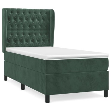 vidaXL Κρεβάτι Boxspring με Στρώμα Σκούρο Πράσινο 90x190 εκ. Βελούδινο