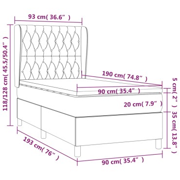 vidaXL Κρεβάτι Boxspring με Στρώμα Σκούρο Μπλε 90x190 εκ. Βελούδινο