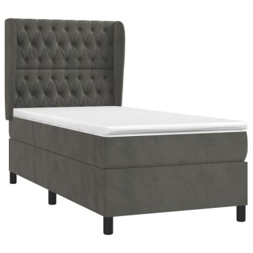 vidaXL Κρεβάτι Boxspring με Στρώμα Σκούρο Γκρι 90x200 εκ. Βελούδινο