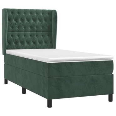 vidaXL Κρεβάτι Boxspring με Στρώμα Σκούρο Πράσινο 90x200 εκ. Βελούδινο